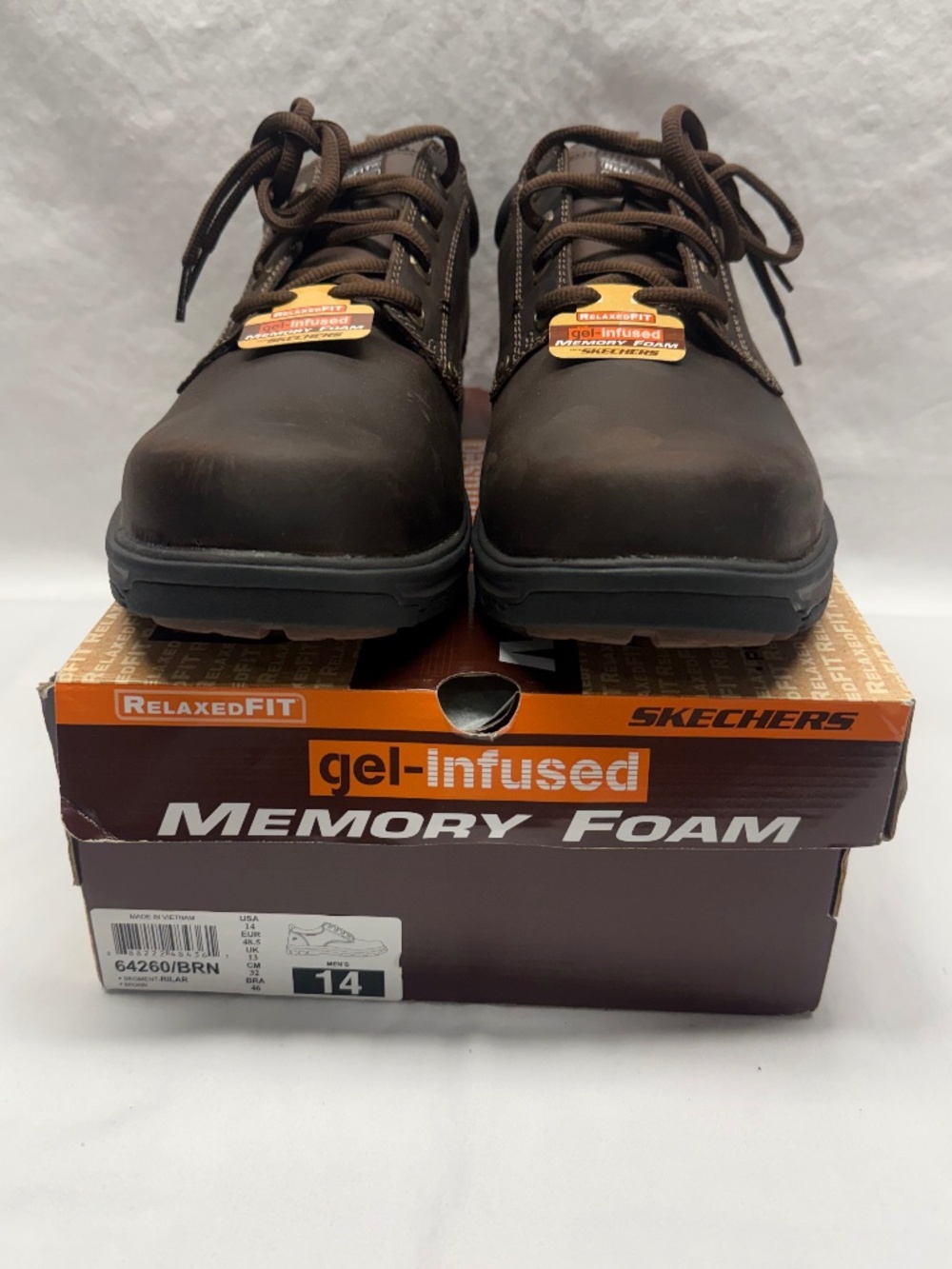 SKECHERS MEN'S SEGMENT RILAR OXFORD, Size 14 M, Brown, NEW IN BOX